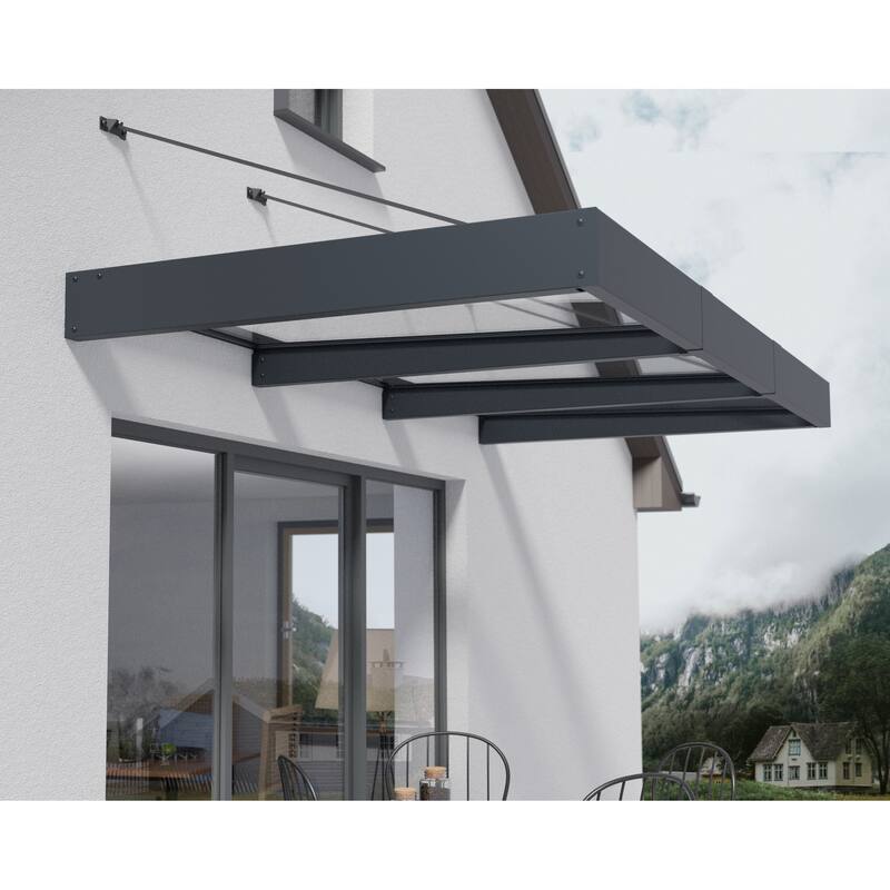 Sophia XL 5 ft. Door Awning Kit - Grey Structure & Clear Panels - 5ft. x 10ft.