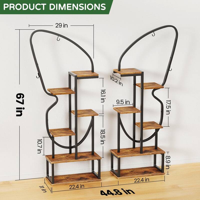 6 Tier Butterfly-Shaped Plant Stand, Indoor Tall Metal Plant Stand with 6 Plant Hooks & 12 Boards, Large Ladder Plant Shelf