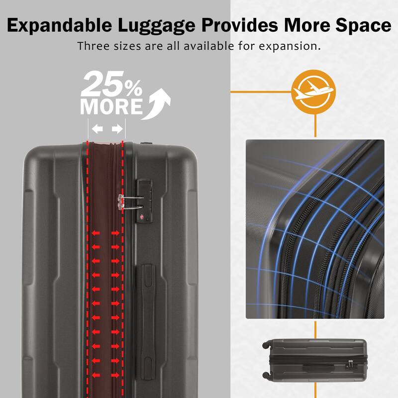 2 Piece Luggage Set with Bags Expanable Spinner Wheels ABS Lightweight Suitcase with TSA Lock 20inch+28inch - Dark Gray