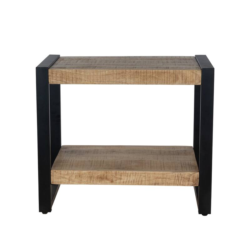 27.5" Mango Wood End Table with Shelf and Black Metal Frame