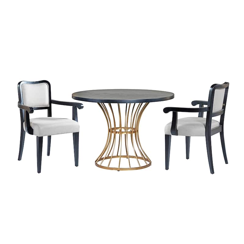 Wood Dining Table Set for 2, 3-Piece Mid-Century Modern Wooden Dining Set with Round Table and 2 Upholstered Chairs