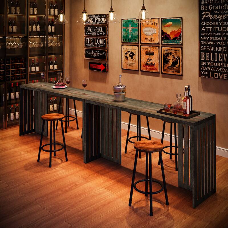 63-Inch Bar Table, Industrial Counter Height Pub Table with Louvered Base