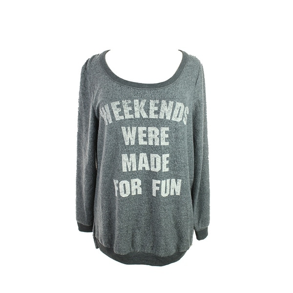 Dreamr Heather Grey Long-Sleeve 'Weekends Fun' Sweater M