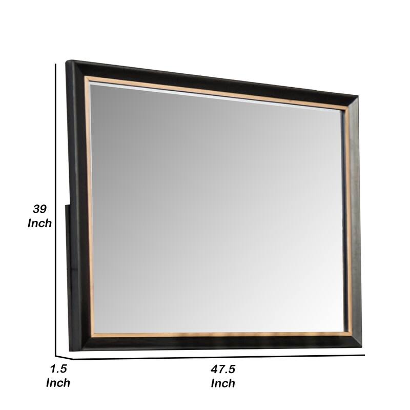 Yada Dresser Mirror, Beveled Glass, Espresso Brown Wood, Gold, 39x48 - Espresso Brown, Gold