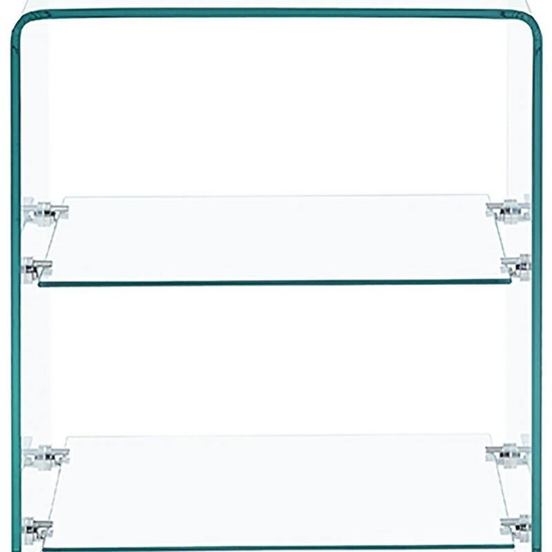 HomeRoots 18" Clear Glass Floor Shelf End Table With Two Shelves - 19.72 in. x 17.72 in. x 15.80 in.