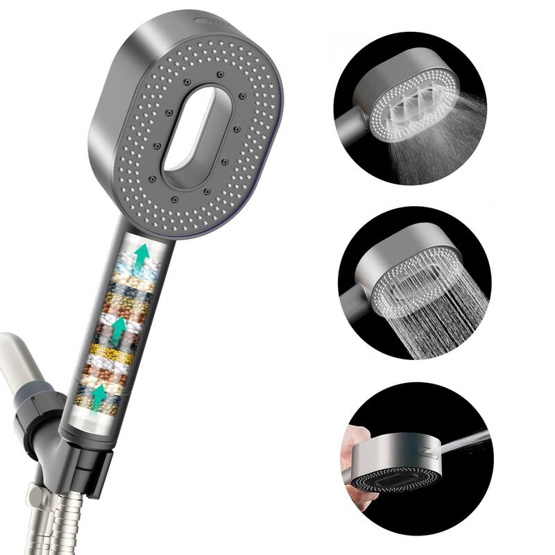 High Pressure 3 Spray Mode Handheld Showerhead with Filters - Grey