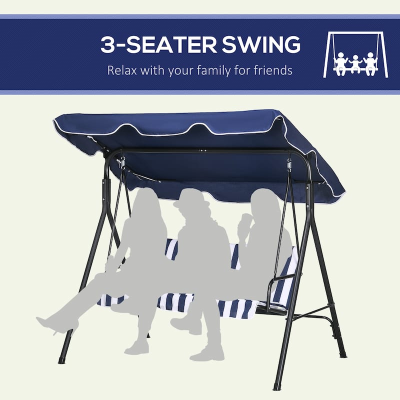 Steel 3-Seat Patio Swing with Stand and Removable Cushion - Outdoor Canopy Swing (440lb Capacity)