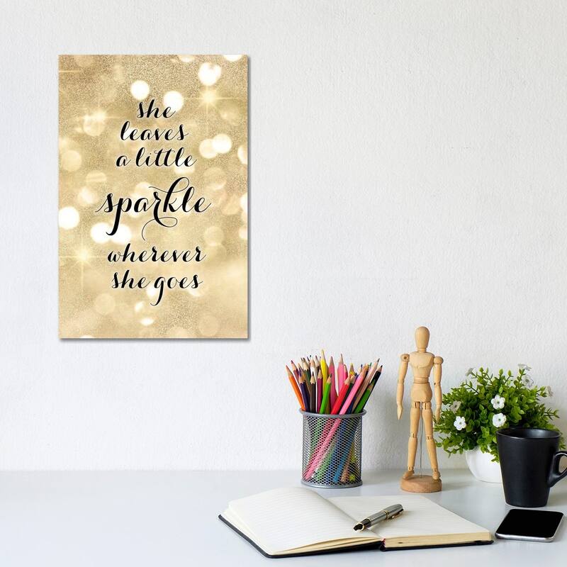 iCanvas "She Leaves A Little Sparkle Wherever She Goes In Gold Glitter Bokeh" by blursbyai Canvas Print - 12x8x0.75