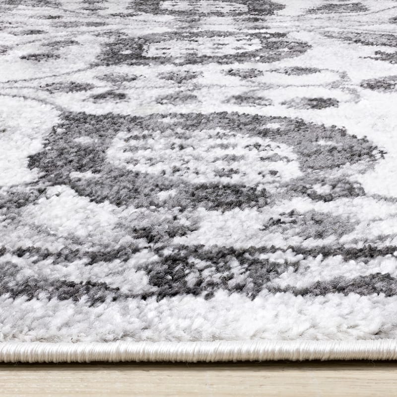 Alpine Rug Co. - Emma Collection White/Grey Traditional Floral Rug