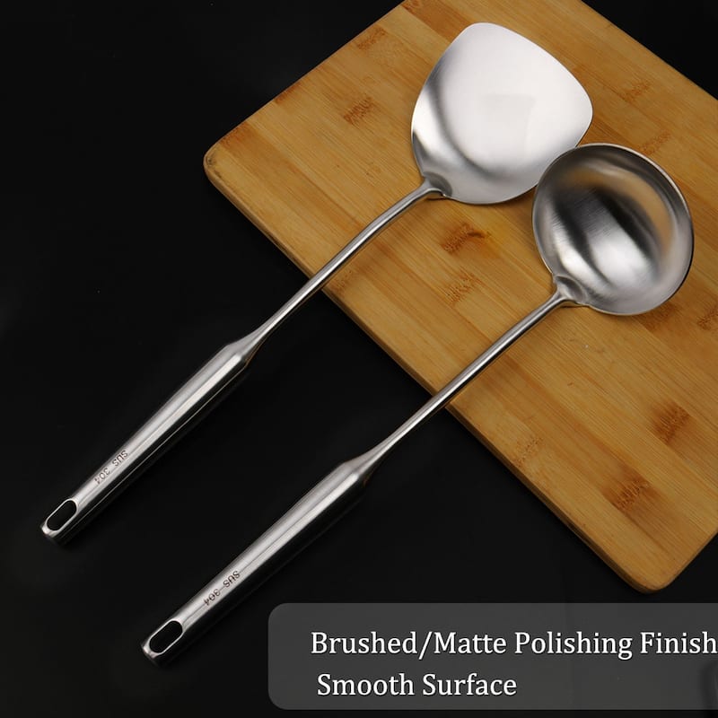 2pcs StainlessSteel Cooking Utensil Set Heat Resistant Seamless Turner - Silver - 13.6" x 3.5"(L*W); 14.8" x 3.9"(L*W)