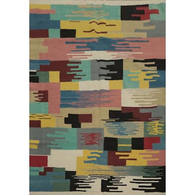 Hand Woven Oriental 100% Wool Carpet Southwestern Modern Multi-Colored Kilim Area Rug - 6' 7'' X 5' 3''