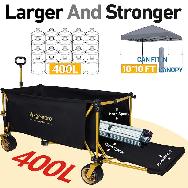 67.5 Inch Extra-Long Utility Wagon with Tailgate - 480lb Capacity All-Terrain Heavy-Duty Cart, Black