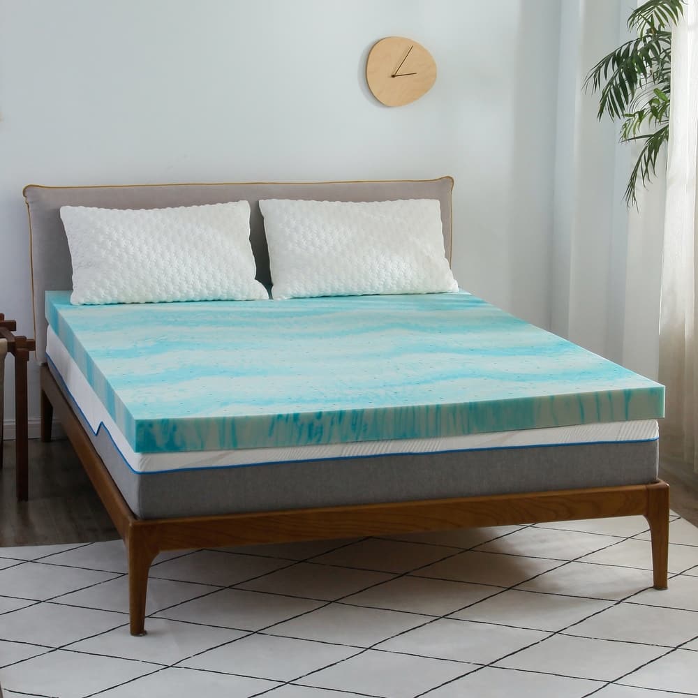 3-inch Gel Swirl Memory Foam Mattress Topper - Blue