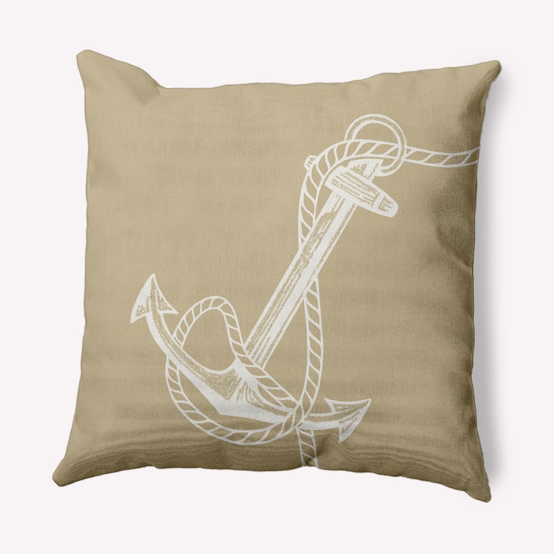 Anchored Nautical Decorative Indoor Pillow - Taupe - 18" x 18"