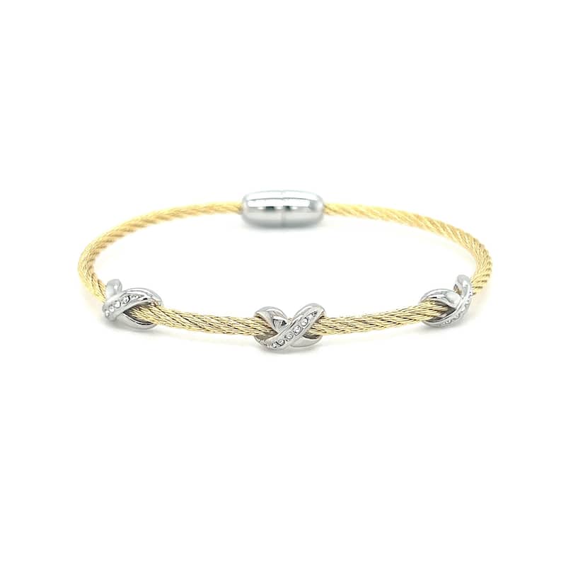 Juvell Gold Plated Cubic Zirconia Twisted Mesh Bangle Bracelet