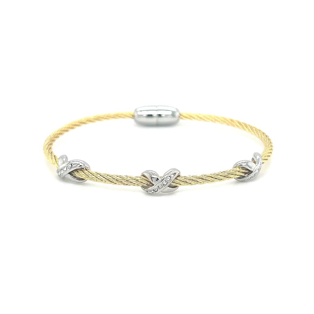Juvell Gold Plated Cubic Zirconia Twisted Mesh Bangle Bracelet