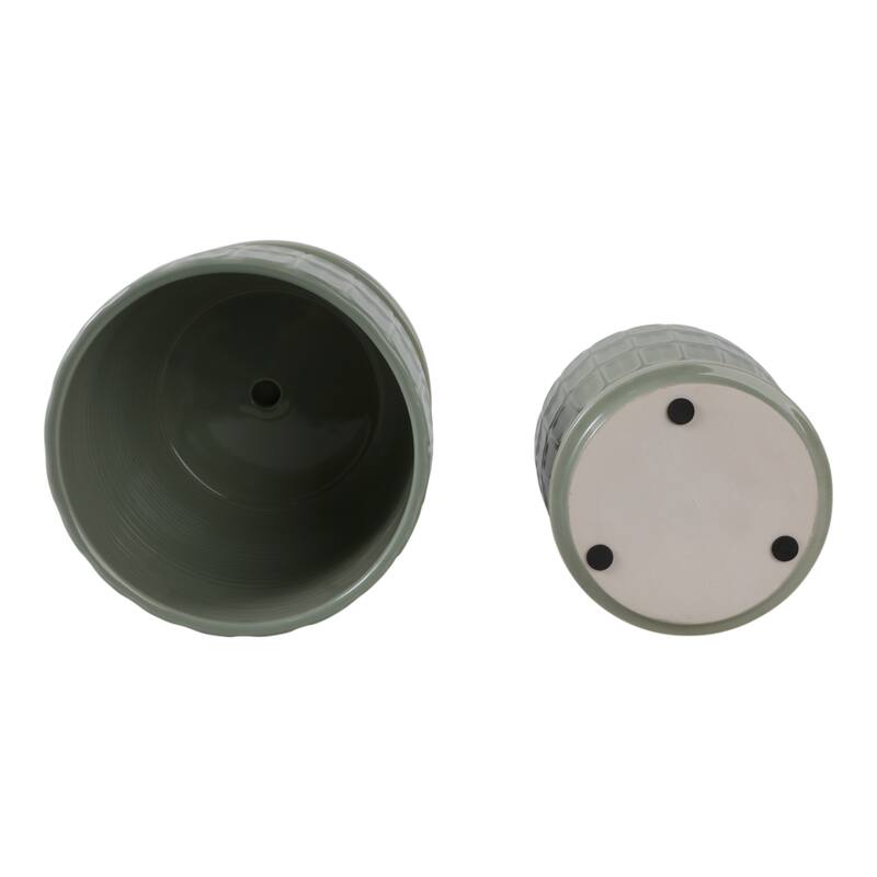 Stoneware Saucer Planters with Embossed Geometric Texture (Set of 2)