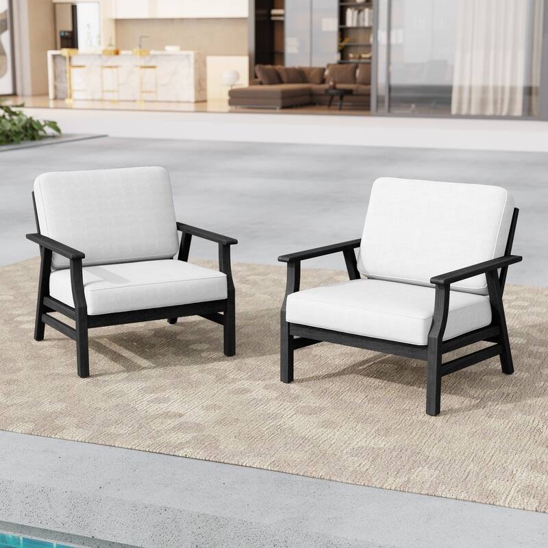 Jamie 2 Set 31" W Outdoor Acacia Wood Club Chairs with Cushions