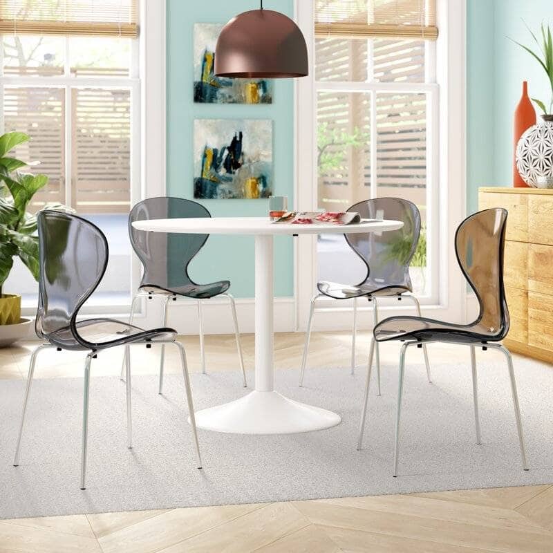Stackable Plastic Dining Chair with Chrome Legs Set of 4 Transparent Accent Side Chair for Indoor and Outdoor