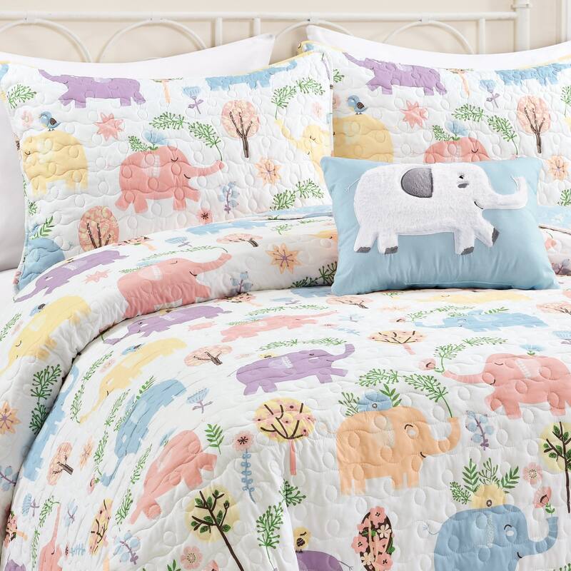 Lush Decor Hygge Elephant Quilt Set