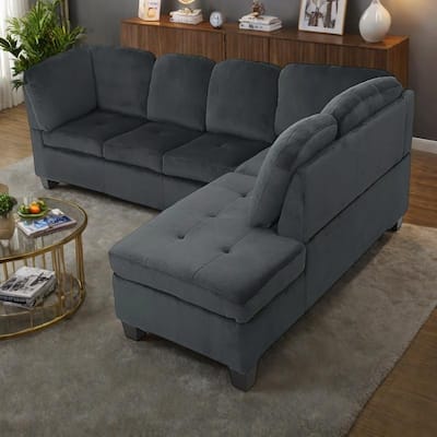 101.5" Fabric L-Shaped Sectional Sofa with Tufted Design, 6-Seater