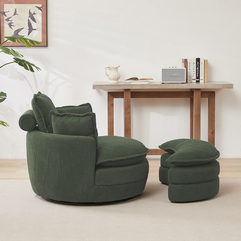 52" Upholstered Swivel Barrel Chair with Moon Storage Ottoman