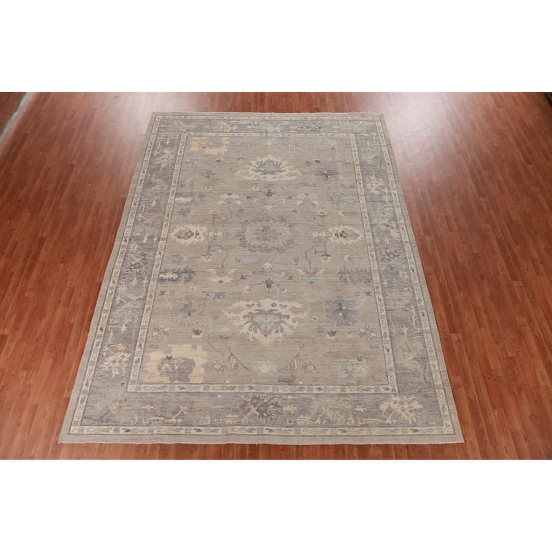 Hand Knotted Oriental 100% Wool Carpet Transitional All-Over Beige & Ivories Oushak Area Rug - 12' 1'' X 9' 1''