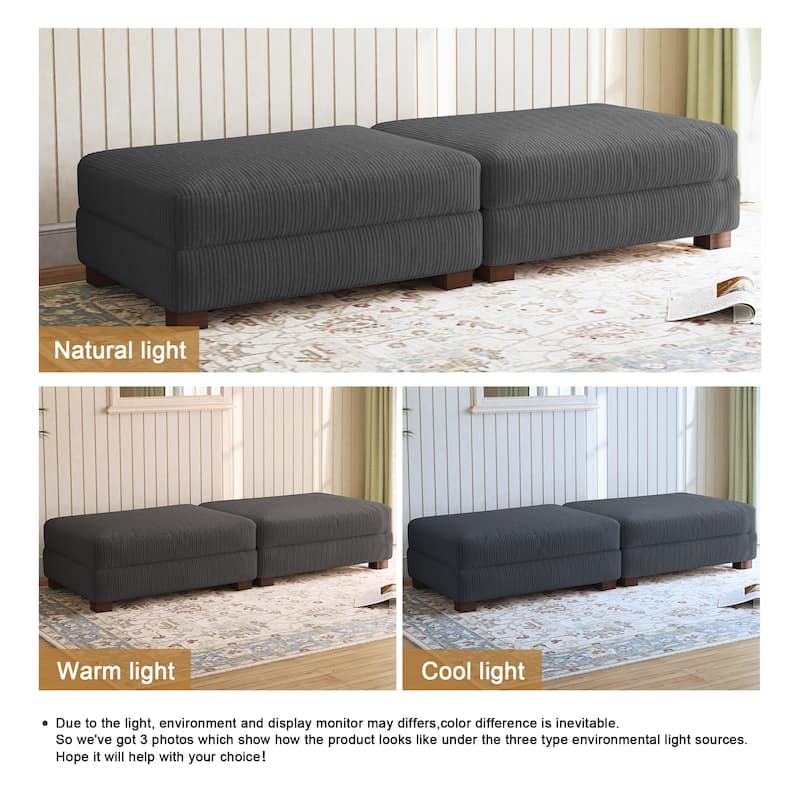 Corduroy Modern Ottoman with Wood Legs Set of 2