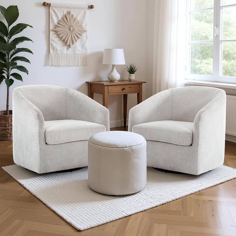Swivel Accent Chair, Upholstered Fabric Barrel Chair for Living Room