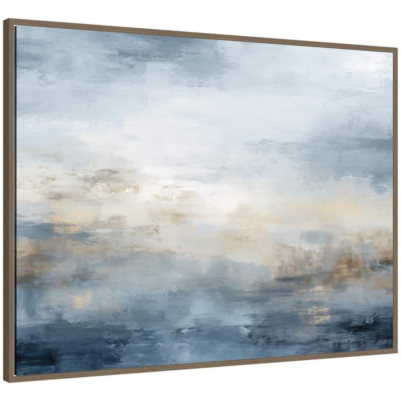 Kate and Laurel Sylvie Tonal Abstract Oceanic Nautical Serenity Blue Horizontal Framed Canvas by The Creative Bunch Studio - 42x32 - Gold
