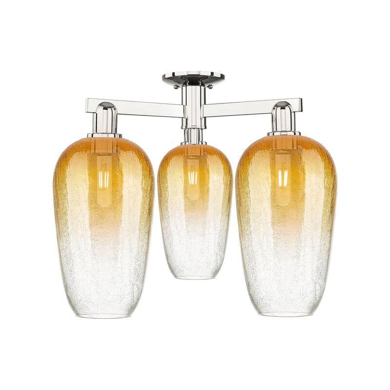 Innovations Lighting Downtown Urban - Brookhaven Flute - 3 Light 25" Semi-Flush Mount - Polished Nickel/Amber