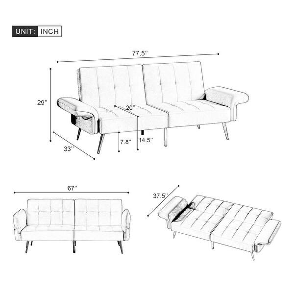 Modern Folding Sofa Bed Velvet Convertible Sleeper Sofa & Foldable ...