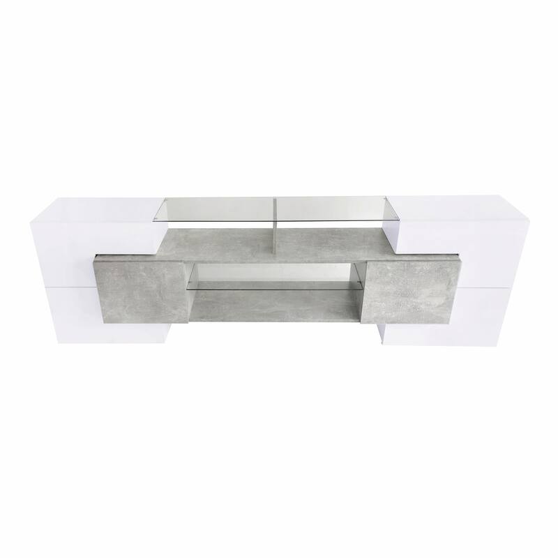 Unique Shape TV Stand with Illuminated Glass Shelves