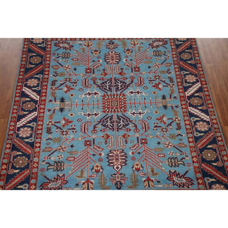 Light Blue Oushak Oriental Area Rug Hand-Knotted Wool Carpet - 8'2"x 9'10"