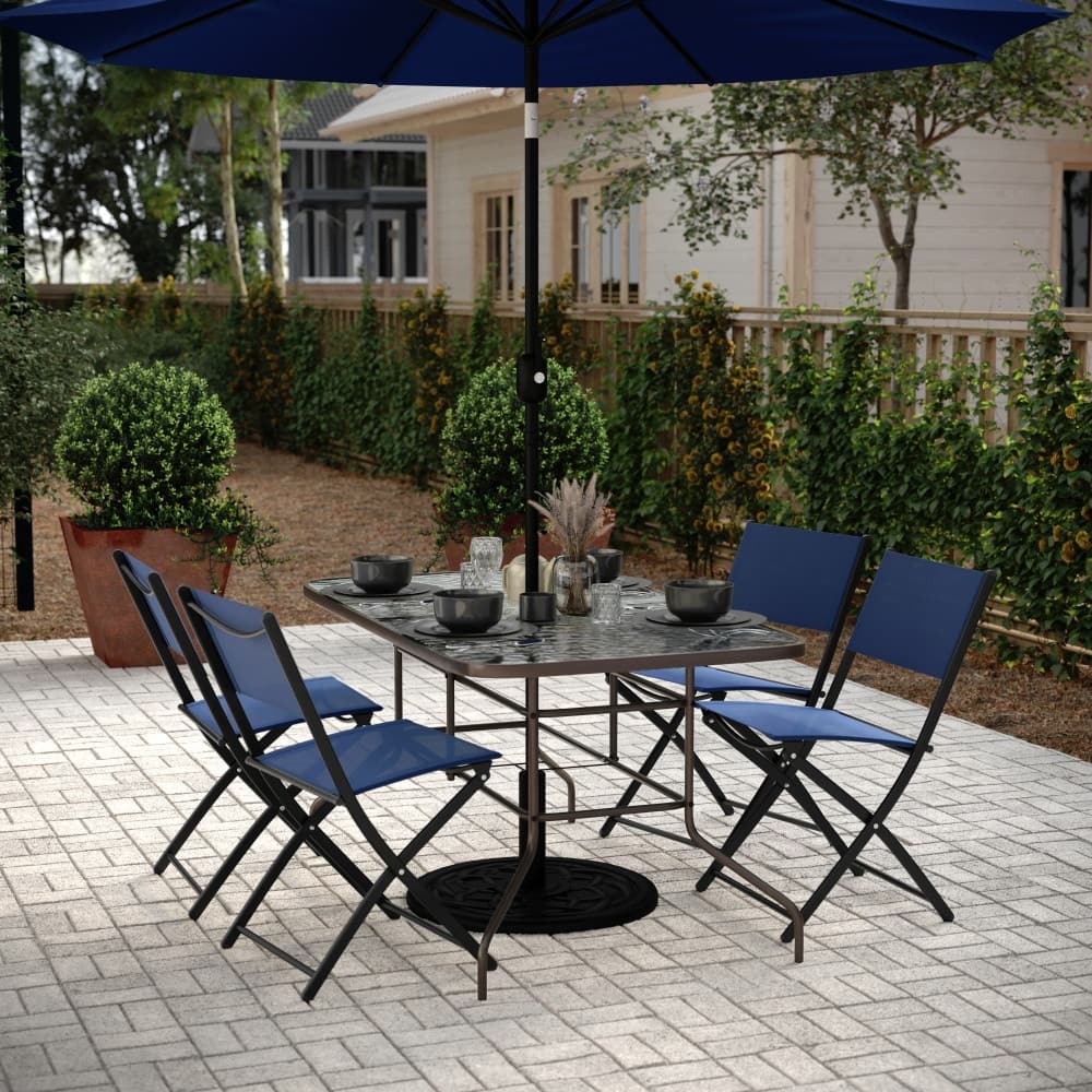 Rectangular Glass Metal Patio Table with Umbrella Hole