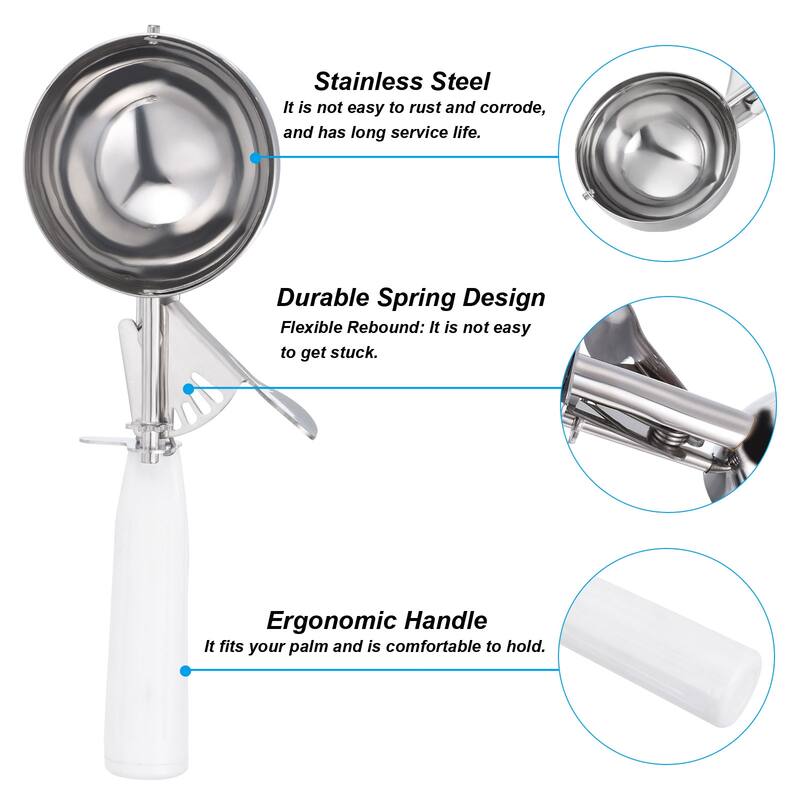 5.3 Ounce Ice Cream Scoop with Trigger, Portion Cookie Scoop, White