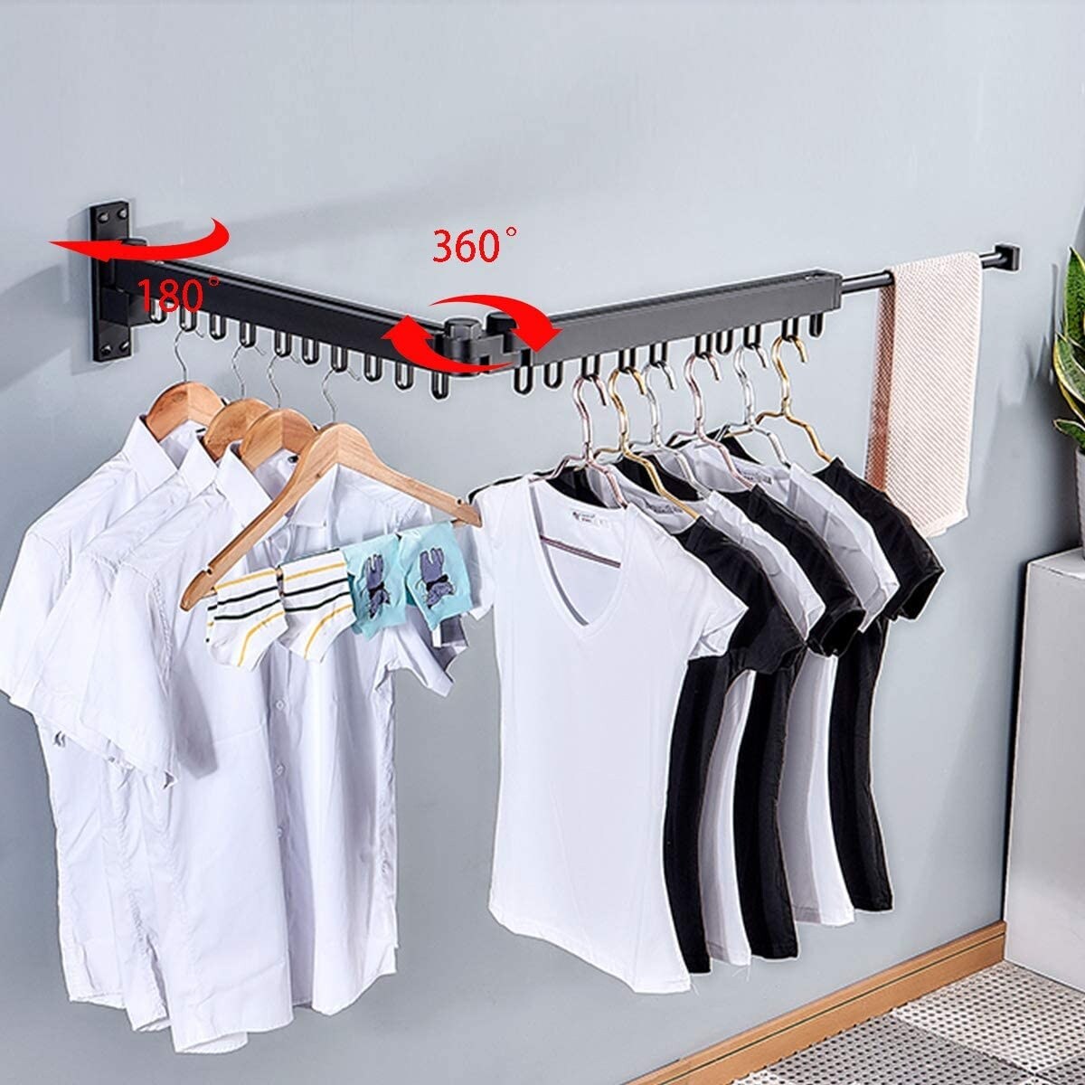 Cloth Drying Rack Space Saving Retractable Wall Mount Folding