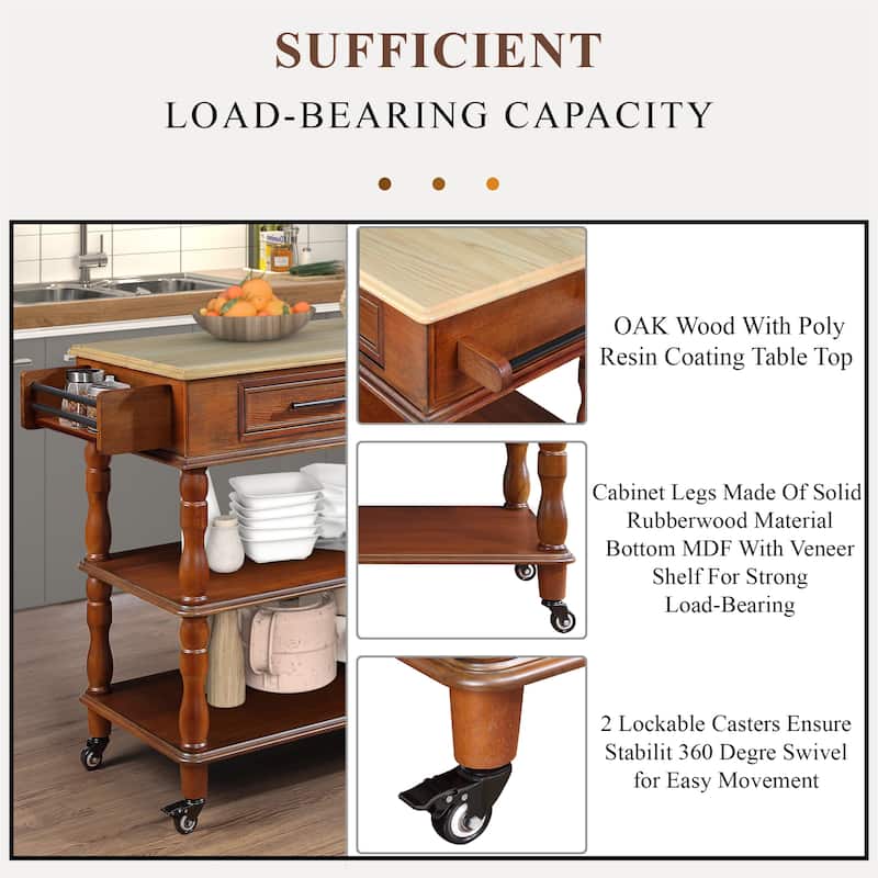 56 inch Rolling Kitchen Island with Storage