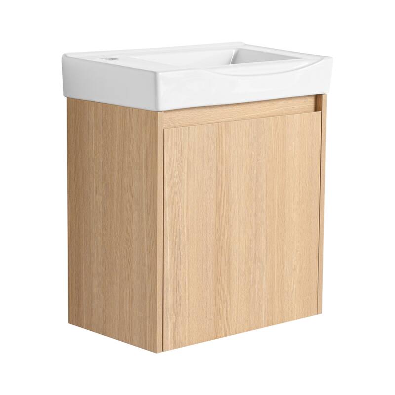20" Wall-Mounted Bathroom Vanity with Ceramic Sink, Storage Cabinet with Door, Engineered Wood Base