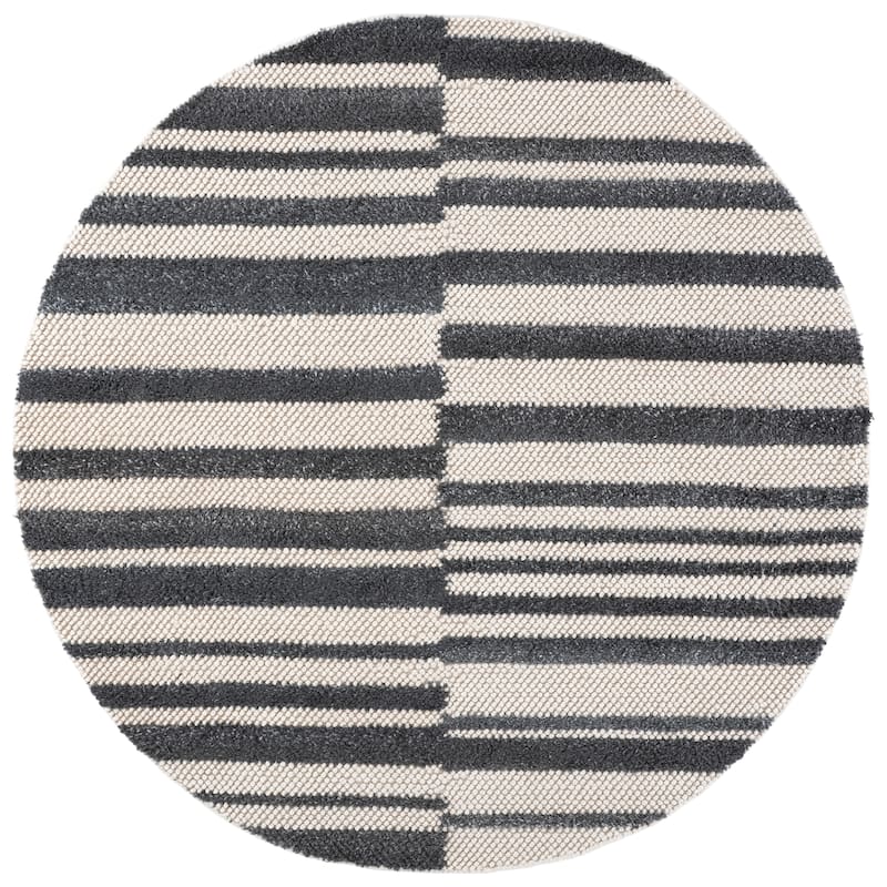 SAFAVIEH Handmade Natura Morane Wool Rug - 6' Round - Dark Grey/Ivory