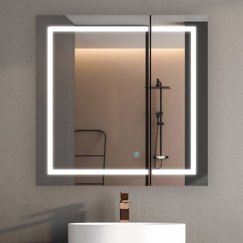 AQUADOM Royale Plus 36W Bathroom Led Lighted Medicine Cabinet Defogger, 3X LED Adjustable Magnifying Mirror, Electrical Outlets.