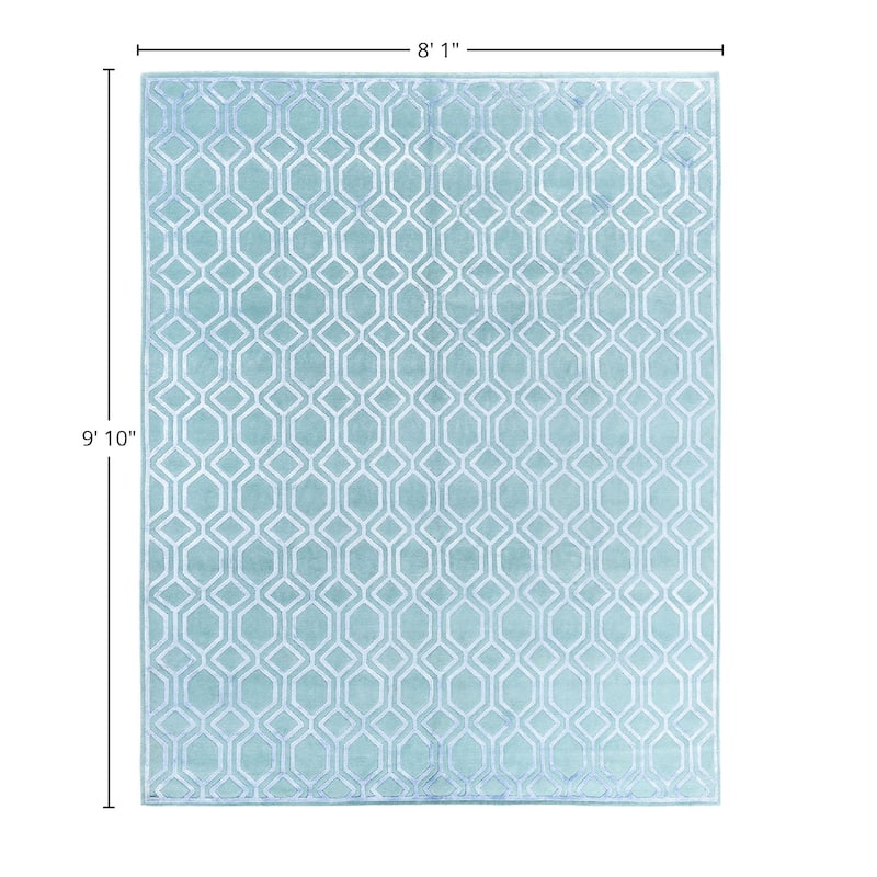 Modern One-of-a-Kind Handmade Area Rug, Green - 8' 1" x 9' 10"