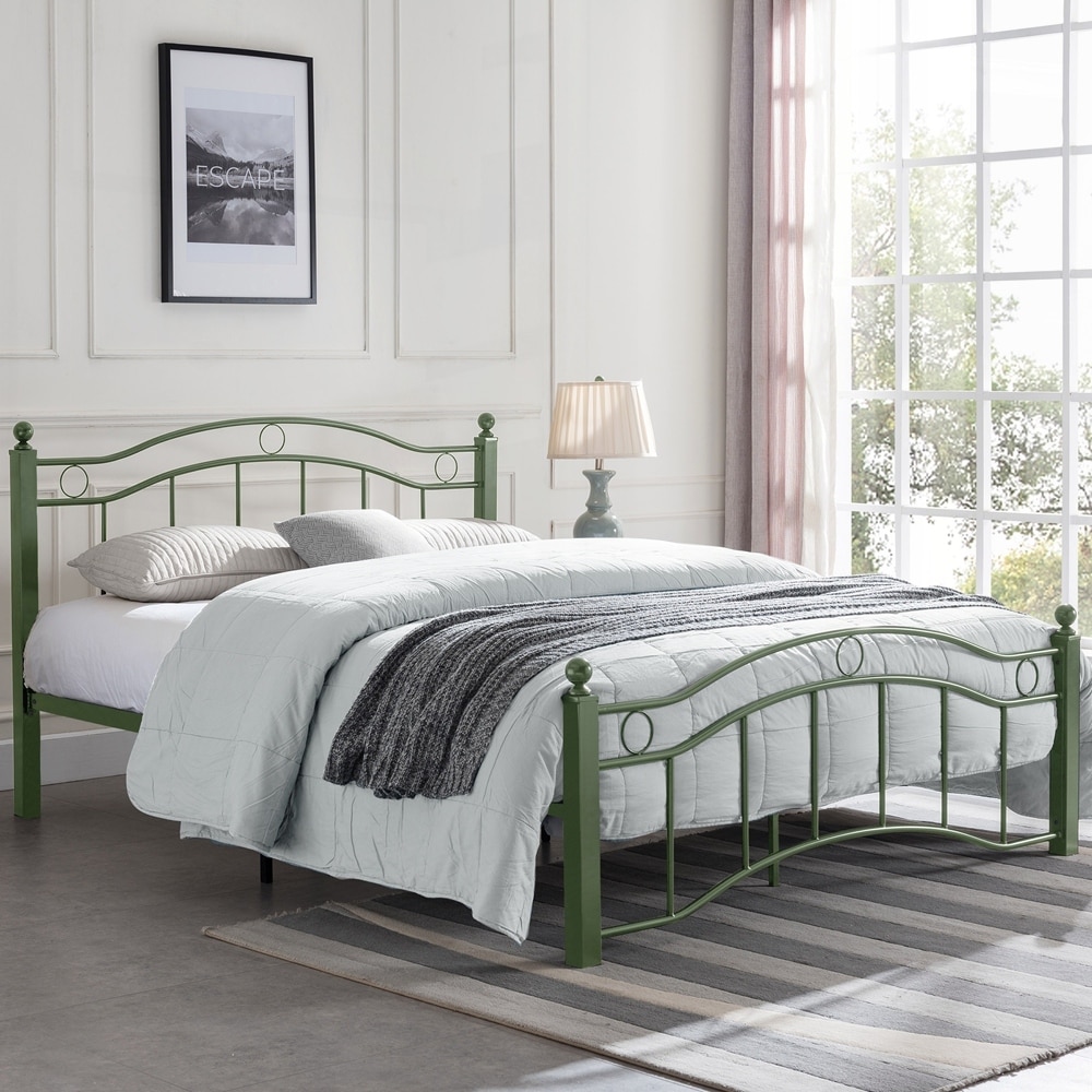 Metal Bed with Wavy Headboard and Footboard