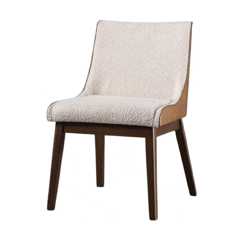 Iken Side Dining Chair Set of 2, Curved Panel Back, Walnut Brown Wood, Beige