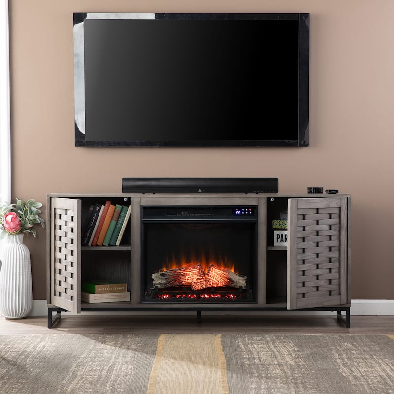 SEI Furniture Akehurst Electric Fireplace TV Stand with Storage - Reflective