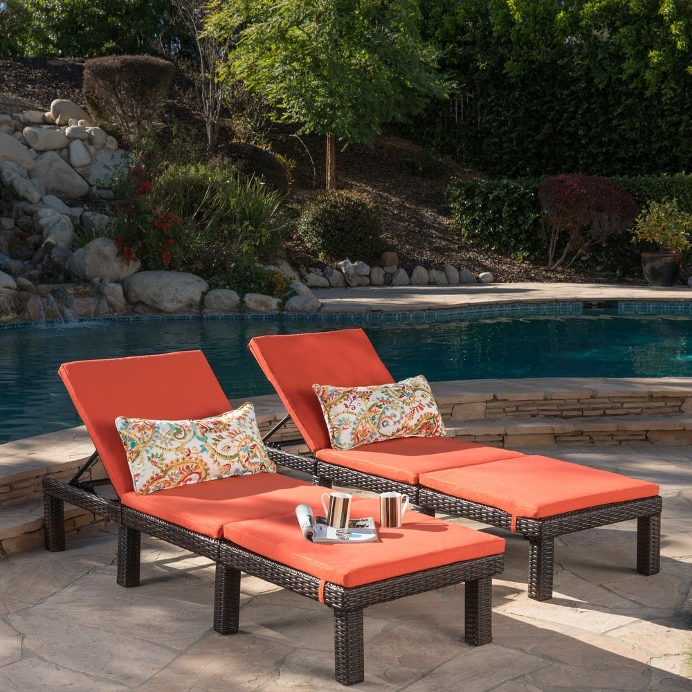 Jamaica Outdoor Chaise Lounge with Cushion (Set of 2) by Christopher Knight Home