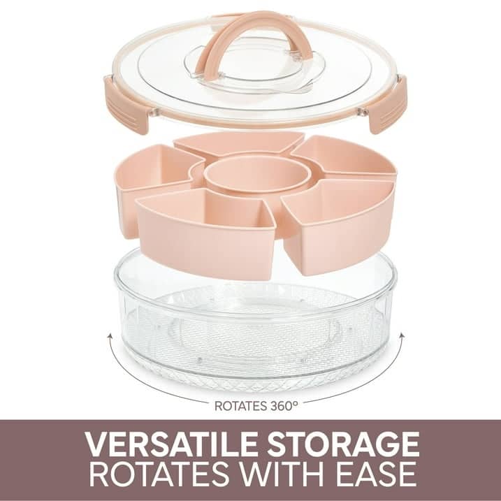 COOK WITH COLOR Round Snackle Box – 6-Compartment Serving Tray with Lid and Handle,Kids Lunch Box & Meal Prep Snack Container