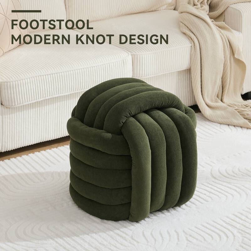Chenille Fabric Modern Knot Design Ottoman Makeup Stool Footstool, Comfortable and Stylish Seat for Living Room, Bedroom