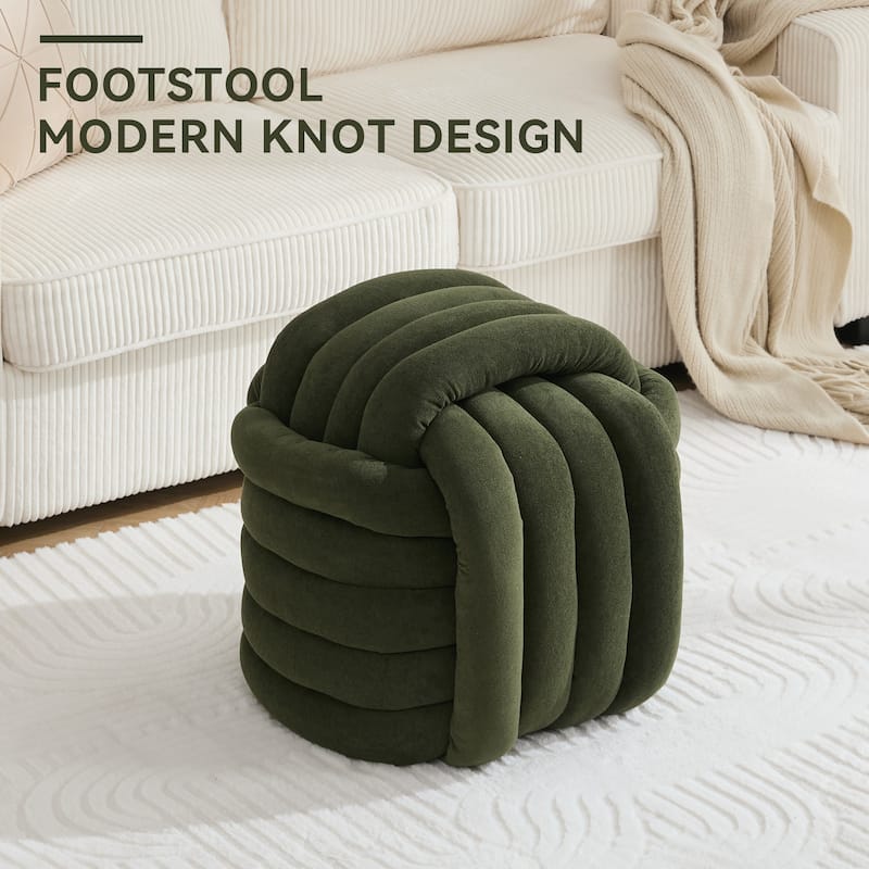 Chenille Fabric Ottoman Vanity Stool, Knot Design Ottoman Footstool, Multi-Functional Upholstered Makeup Stool - Green