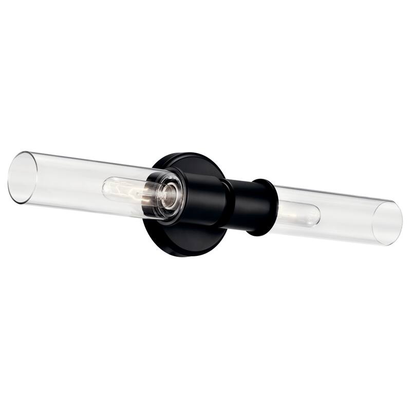 Aviv 24 in. 2-Light Wall Sconce with Clear Glass Shade - Black - 24 in